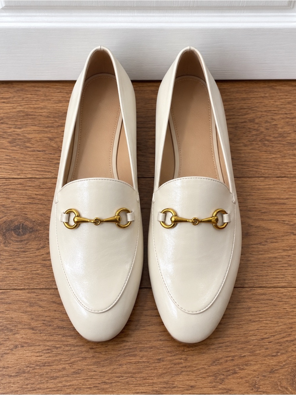 Women's Cream Slip-On Loafers with Gold Horsebit NWT
